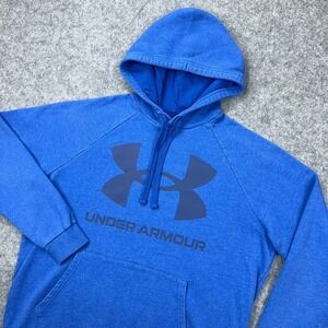 Under Armour Hoodie Mens Large Blue Rival‎ Fleece Big Logo Loose Fit Sweatshirt